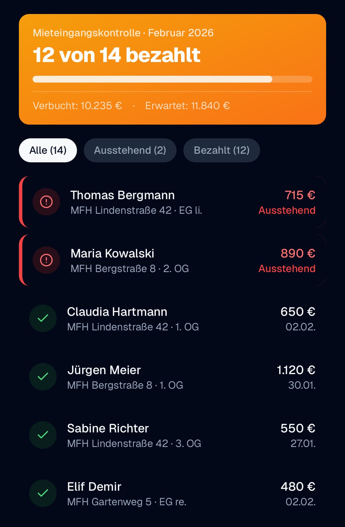 immocan Mieteingangskontrolle auf dem Smartphone
